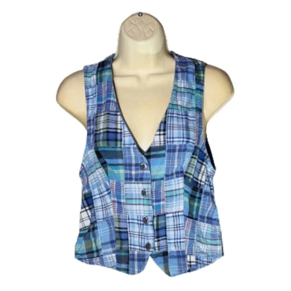 Sunny South Vest Plaid 100% Sustainable Cotton Blue Size  6 - Picture 5 of 14